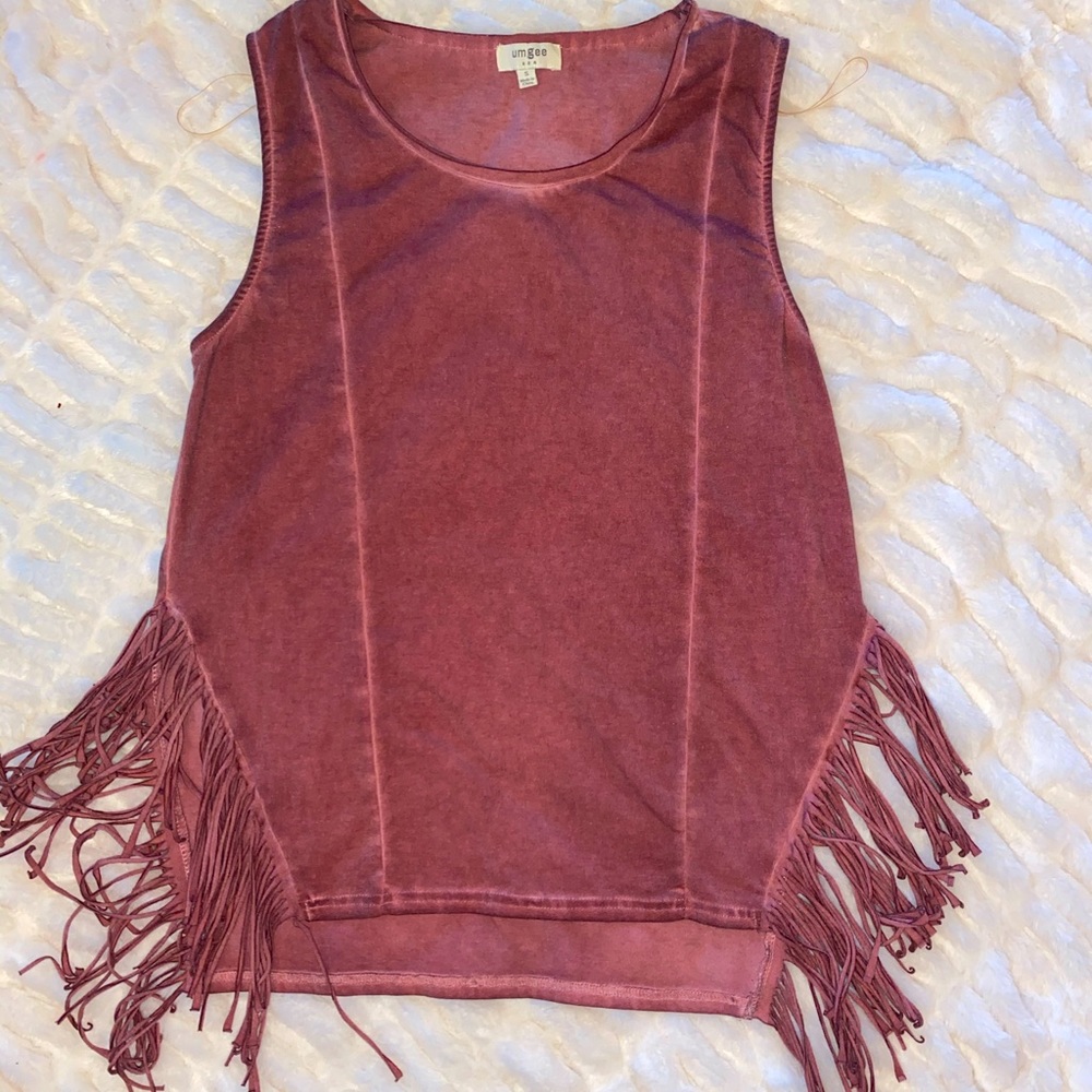 Umgee loose fitted tank with fringe slit sides